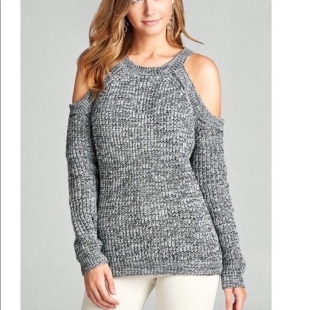 Cold shoulder thick knit sweater